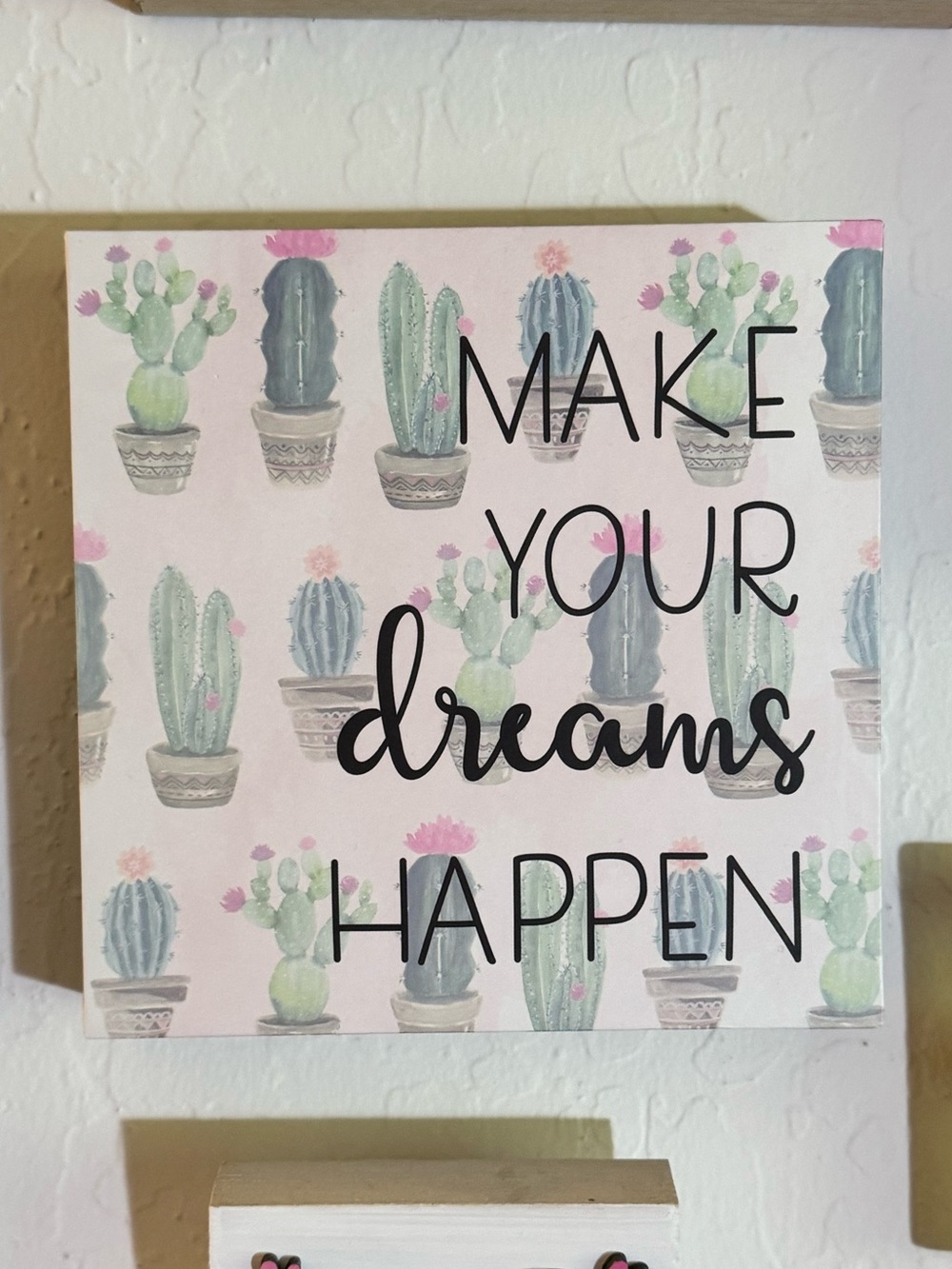 Make Your Dreams Happen Cactus Wall Art - Pastel Pink & Green